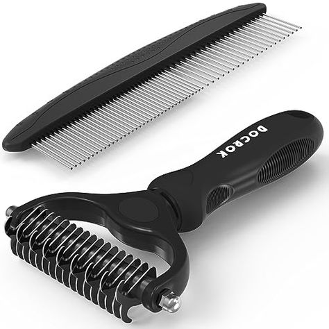 Limited-time deal: Pet Grooming Brush and Metal Comb Combo, Cat Brush Dog Brush for Shedding, Undercoat Rake for Dogs Grooming Supplies, Dematting Deshedding Brush Dogs Shedding Tool for Long matted Haired Pets, Black Edge Brush, Brush And Comb, Dog Brush, Cat Brush, Matted Hair, Long Haired Dogs, Dogs Grooming, Dog Grooming Supplies, Long Haired Cats