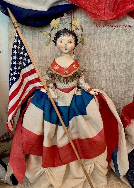 Nicol Sayre, Americana Summer, Patriotic Doll, Patriotic Images, Assemblage Art Dolls, French Ribbon, Primitive Americana, America Decor, 4th July Crafts