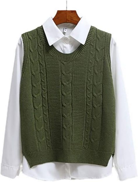 Round Neck Sweater Vest, Women Sweater Vest, Preppy Pullover, Cable Knit Vest, Oversized Vest, Sleeveless Sweater Vest, Sleeveless Jumper, Solid Sweaters, Vest Women