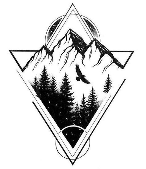 Outdoor Tattoos For Men, Mountains Tattoo Design, Tattoo Berge, Wilderness Tattoo, Tattoos Sketches, Outdoor Tattoo, Geometric Mountain Tattoo, Mountain Tattoo Design, Bear Tattoos