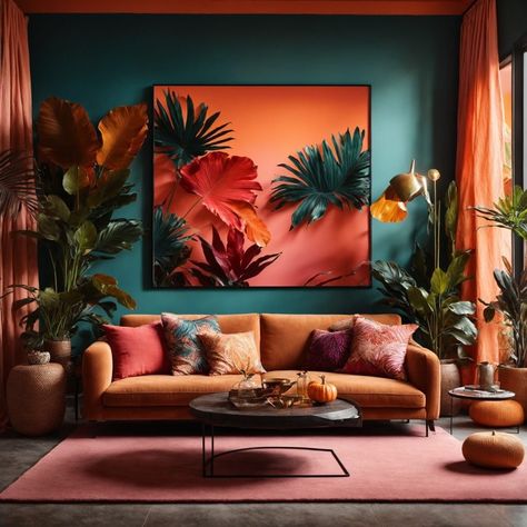 Orange Accent Walls, Burnt Orange Living Room, Orange Wall Decor, Orange Rooms, Orange Sofa, Living Room Orange, Bedroom Orange, Home Decor Colors, Orange Wall Art