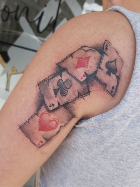 Poker Cards Tattoo Design, Wild Card Tattoo, Poker Chips Tattoo, Deck Of Cards Tattoo, Crown Hand Tattoo, Thigh Tats, Papa Tattoo, Poker Tattoo, Ace Of Spades Tattoo