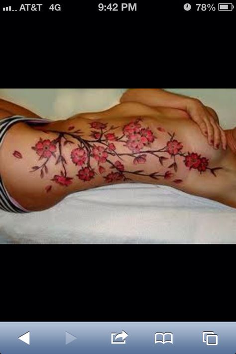 Tree Tattoo Side, Cherry Tree Tattoos, Cherry Blossom Tree Tattoo, Blossom Tree Tattoo, Willow Tree Tattoos, Tattoos To Cover Scars, Hip Thigh Tattoos, Hip Tattoos Women, Best Tattoos For Women