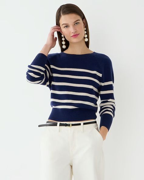 J.Crew: Cashmere Relaxed Sweatshirt In Stripe For Women Chic Capsule Wardrobe, Summer In Europe, Wardrobe Planning, Paris Shopping, Travel Wardrobe, Effortless Chic, Cool Sweaters, Striped Tee, 3 Weeks