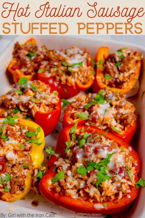 Healthy Hot Italian Sausage Recipes, Summer Stuffed Peppers, Hot Ground Sausage Recipes Dinners, Healthy Dinner Recipes With Ground Sausage, Stuffed Bell Peppers Sausage Cream Cheese, Hot Sausage Stuffed Peppers, Pork Sausage Stuffed Peppers, Italian Sausage Meat Recipes, Italian Hot Sausage Recipes Dinners