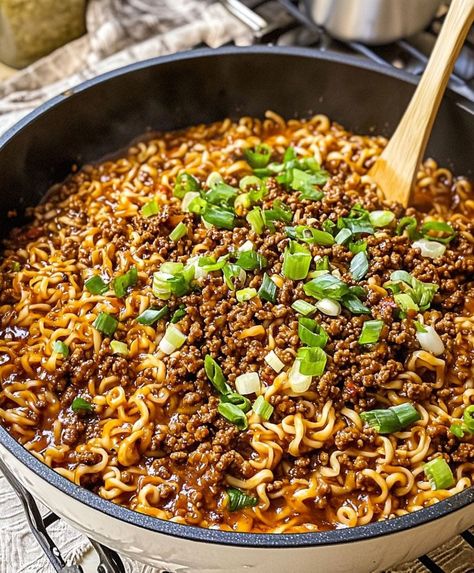 One Pot Ground Mongolian Beef Ramen Noodles Mongolian Beef Ramen, Mongolian Sauce, Beef Ramen Noodle Recipes, Beef Ramen Noodles, Gravy For Mashed Potatoes, Beef Ramen, Italian Chicken Pasta, Bowl Of Noodles, Creamy Italian Chicken