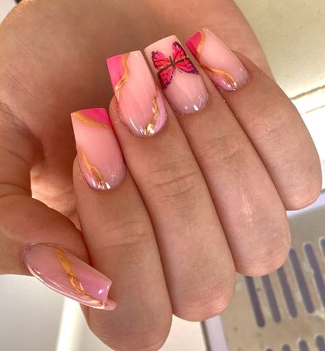 Trendy Summer Nail Designs 2024, Nails Printemps, Nail Art Papillon, Blush Pink Nails, Acrylic Nail Designs Coffin, Butterfly Nails, Hello Nails, Nails Now, Colored Acrylic Nails