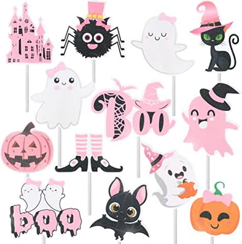 Halloween Pink Decor, Halloween Cake Decorations, Decorations For Halloween, Halloween Gender Reveal, Imprimibles Halloween, Ghost Cupcakes, Halloween Cake Decorating, Halloween Cupcake Toppers, Halloween Baby Shower Theme