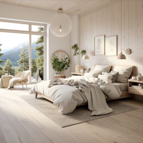 Scandinavian bedroom interior design mixed with classic, big open space, bright and cozy, wide shot Nordic Master Room, Scandinavian Bedroom, Master Room, Bedroom Interior Design, Interior Design Bedroom, Open Space, Bedroom Interior, Interior Design, Bedroom