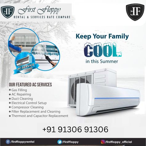 Don't let a broken AC unit spoil your summer! Call us today to schedule a repair appointment. #ACRepair #HVACService #LocalExperts #summerheat #firstfloppy #ac #repair #service #installation Login on: www.firstfloppy.com Call@ +91 91306 91306 Ac Service Poster, Ac Ads, Air Conditioner Maintenance, Air Conditioning Maintenance, Air Conditioner Service, Clean Air Conditioner, Refrigeration And Air Conditioning, Washing Machine Repair, Ac Maintenance