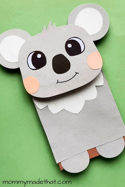 Paper Bag Koala Craft (Free Puppet Template) Dr. Seuss Crafts, Puppet Template, Koala Craft, Bag Puppet, Hot Air Balloon Craft, Dr Seuss Crafts, Seuss Crafts, Paper Bag Crafts, Paper Bag Puppets