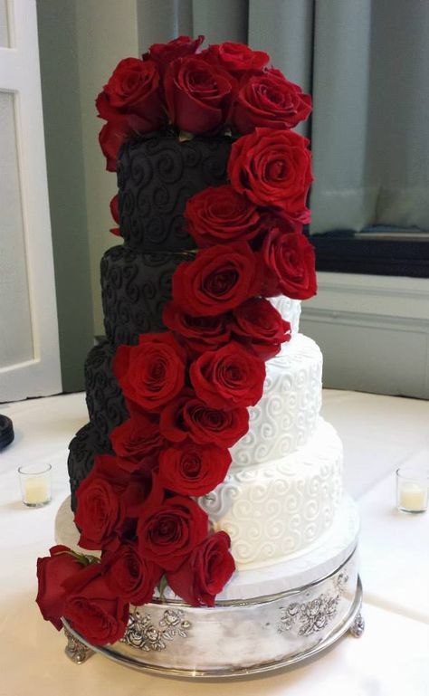 Wedding Cake Shapes, Red White And Black Wedding Cake, Black Red White Wedding Decorations, Red And Black Wedding Ideas On A Budget, Crimson Red And Black Wedding, Wedding Cake Black And Red, Black And Red Wedding Cake, Red And Black Wedding Cake, Wedding Black And Red