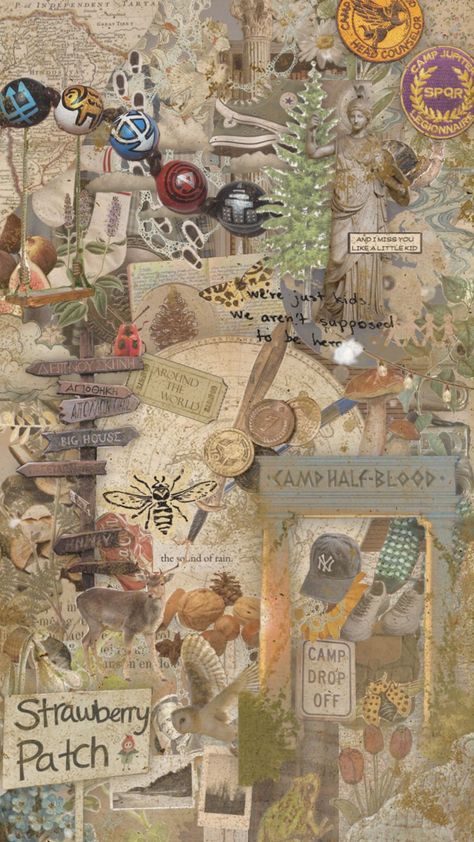 My entry! I went with camp half blood as the theme :)) #camphalfblood #camping #summercamp #percyjackson #percyjacksonandtheolympians #comp Blood Wallpaper, Half Blood, Camp Half Blood, Camping, Collage