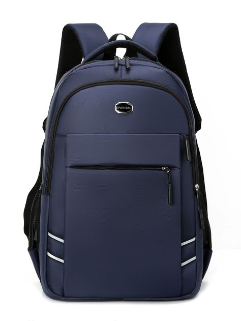 Navy Blue    Nylon Letter Casual Daypack    Men Bags Navy Casual Rectangular Backpack, Cheap Blue Men's Backpack, Bags College, Navy Blue Backpack, Bag For College, Navy Blue Bag, Blue Nylon Backpack For On-the-go, Blue Backpack With Anti-theft Pocket For Daily Use, College Boys