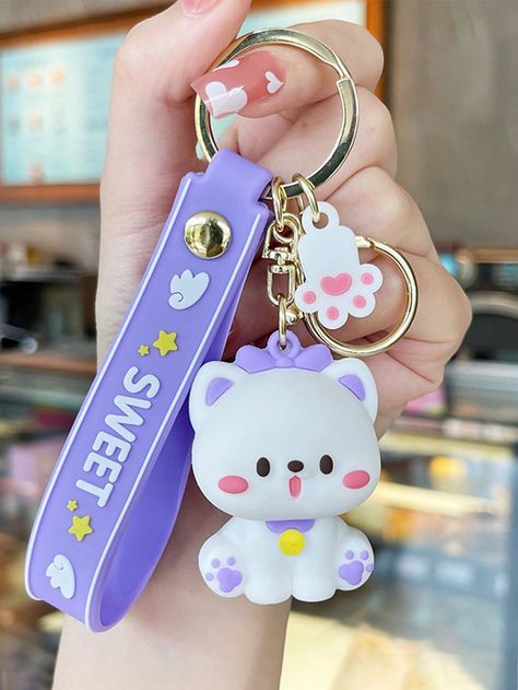 Purple  Collar  Silicone   Embellished   Women Accessories Key Decorations, Prize Gifts, Pink Keychain, Cute School Stationary, Embellished Bags, Backpack Decoration, Purple Collar, Cat Keychain, Animal Cartoon