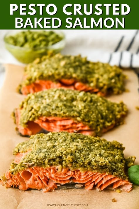 Salmon Pesto Recipes, Pesto Salmon Recipes, Baked Pesto Salmon Recipes, Pesto Fish Baked, Salmon With Pesto Baked, Baked Salmon Pesto, Pesto Baked Salmon, Pesto Crusted Salmon, Pistachio Pesto Salmon