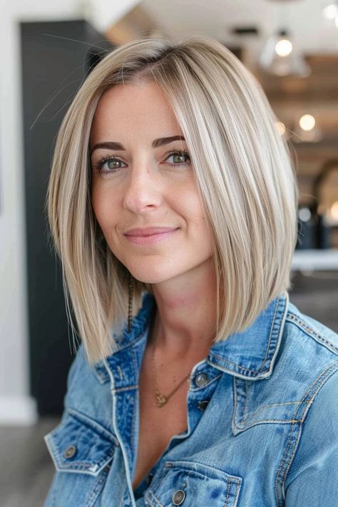 Chic blonde bob hairstyle, showcasing top hair color ideas