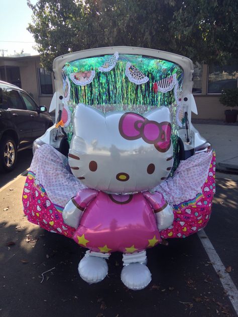 Hello Kitty Trunk for trunk or treat. Sanrio Trunk Or Treat, Trunk Or Treat Hello Kitty, Hello Kitty Trunk Or Treat Ideas, Pink Trunk Or Treat Ideas, Hello Kitty Trunk Or Treat, Trunk For Trunk Or Treat, Trunk Decorating Ideas, Pumpkin Trunk Or Treat, Trunk And Treat Ideas