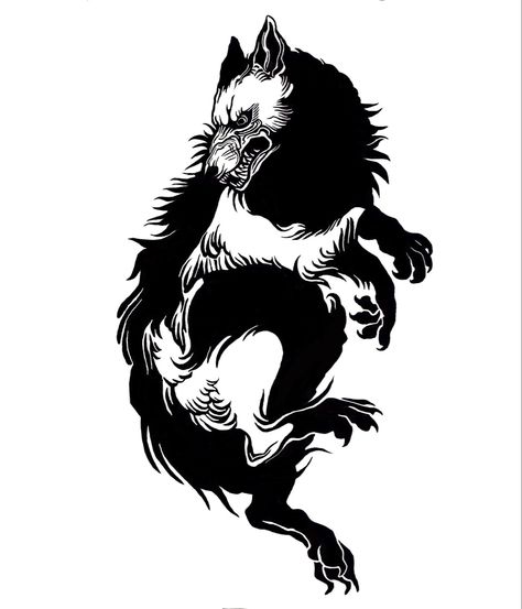 Wolf Fang Tattoo, Wolf Japanese Art, Black Wolf Tattoo Design, Wolf Flash Tattoo, Blackwork Wolf Tattoo, Japanese Wolf Tattoo, Black Wolf Tattoo, Bad Wolf Tattoo, Japanese Wolf