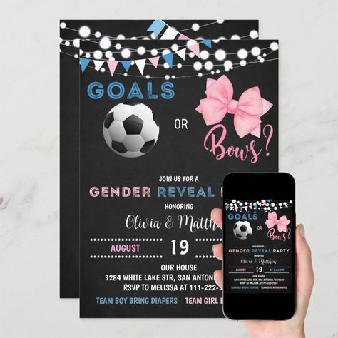 Baseballs Or Bows Gender Reveal, Baseballs Or Bows, Soccer Gender Reveal, Bows Gender Reveal, Gender Reveal Invitations Template, Bow Gender Reveal, Gender Reveal Party Invitations, Gender Reveal Invitations, Baby Gender Reveal