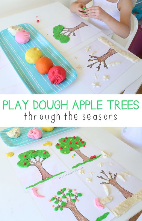 Playdough Mats for the Apple Tree Life Cycle. Such a fun way to learn about seasons! Apple Tree Printable, Tree Crafts Preschool, Apple Tree Life Cycle, Life Cycles Kindergarten, Life Cycles Preschool, Daycare Projects, Tree Life Cycle, Life Cycle Craft, Diy Playdough