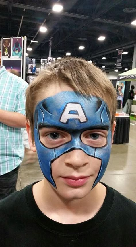 Corey Morgan's Captain America Halloween Makeup Looks For Kids, America Face Paint, Captain America Face Paint, Superhero Face Painting, Halloween Makeup For Kids, Face Painting For Boys, Superhero Halloween, Costume Carnaval, Face Painting Easy