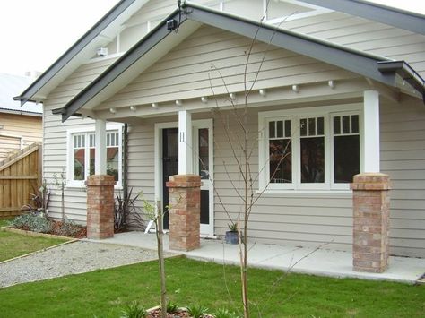 Weatherboard Exterior, Australia Architecture, Brick Pillars, Californian Bungalow, Exterior Paint Schemes, Weatherboard House, Rustic Homes, California Bungalow, Bungalow Renovation