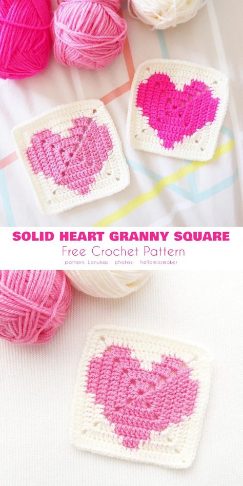 Heart Granny Square Free Crochet Patterns - Your Crochet Projek Mengait, Crocheted Hearts, Heart Granny Square, Granny Square Crochet Patterns Free, Granny Square Pattern, Crochet Heart Pattern, Confection Au Crochet, Valentines Crochet, Crochet Blocks