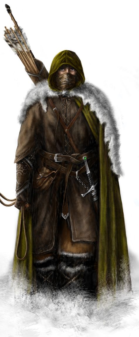 A ranger of the north. The last remnants of the lost Kingdom of Arnor. Rangers Apprentice, Forest Ranger, Illustration Fantasy, Fantasy Portraits, Medieval Clothing, Fantasy Warrior, Fantasy Rpg, Fantasy Inspiration, Medieval Fantasy