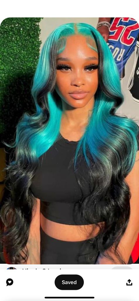 Black And Aqua Hair, Teal Wig Black Women, Turquoise Hair Black Women, Teal And Brown Hair, Teal And Black Hair, Sew In Hairstyles, Teal Hair, Birthday Dress, Hair Stuff