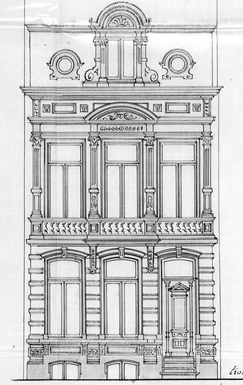 Baroque Architecture Drawing, French Buildings Architecture, Facade Sketch, Ancient Roman Architecture, Classic Facade, Architecture Drawing Plan, Interior Architecture Drawing, Building Drawing, Neoclassical Architecture