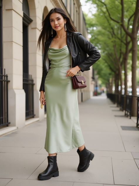 Green Satin Dress Outfit, Olive Green Satin Dress, Satin Dress Outfit, Green Satin Dress, Green Satin, Dress Outfit, Satin Dress, Satin Dresses, Olive Green