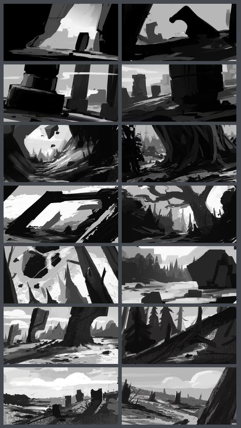 Tim Kaminski Environment Thumbnails, Sketch Composition, Environment Sketch, Game Font, Illustration Landscape, Environment Painting, Thumbnail Sketches, Concept Art Tutorial, Landscape Concept