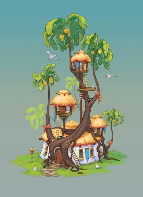 Анна Хохлова on Behance House Cartoon, Environment Art, Level Design, House Illustration, Art Tree, Building Art, Fantasy House, Concept Artist, Game Concept Art