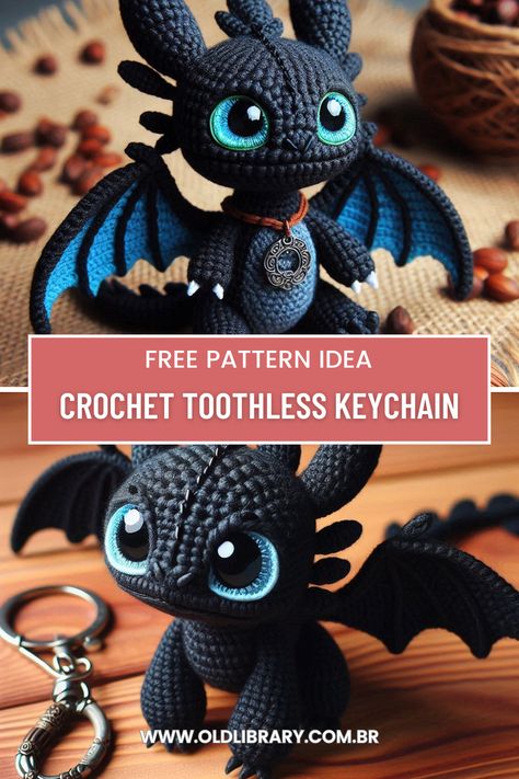 Learn how to crochet a cute dragon keychain with this detailed and fun amigurumi pattern, perfect for dragon fans. Chattermax Crochet Pattern, Free Toothless Crochet Pattern, Crochet Toothless Pattern, Crochet Dragon Ball Z Pattern, Crochet Dragon Pattern Free Night Fury, Stitch And Angel Crochet Pattern, Crochet Mini Dragon Free Pattern, Crochet Dragon Keychain, Hedwig Crochet Pattern Free