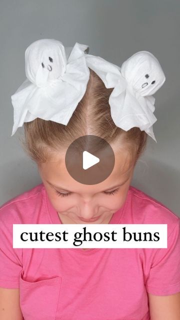 Audrey McClelland on Instagram: "CUTEST GHOST BUNS 👻 It’s about that time! I’m excited to share some cute and easy Halloween hairstyles with you throughout the month! Make sure you save them! 👻🎃
.
Let me know if you want me to send any hair product info that we use your way! 
.
#halloween #halloweenhair #halloweenhairstyles #bun #bunhairstyle #hairstyle #hairstyles #hairtutorial #hairtutorials" Boo Buns Halloween Hair, Ghost Space Buns Hair, Ghost Space Buns, Boo Buns Hair Kids, Ghost Pigtails, Ghost Buns Hair Kids, Ghost Hair Buns, Spooky Hairstyles For Kids, Ghost Buns Hair