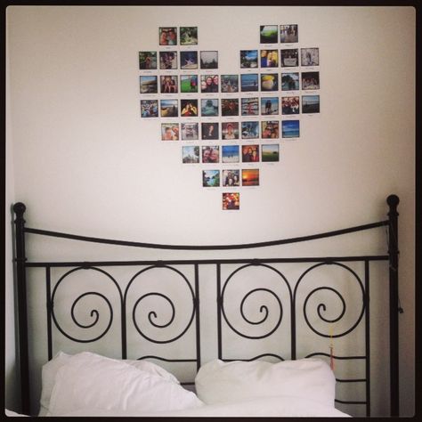 Heart made of poloroid photos, good memories on my wall! Poloroid Heart On Wall, Hearts Bedroom, Heart Photo Walls, Heart Photo Collage, Collage Mural, Good Memories, Heart Photo, Diy Decor Crafts, Mini Heart