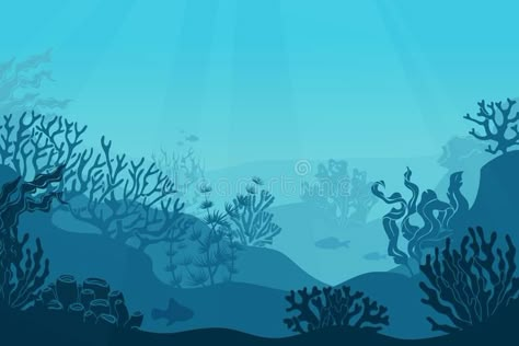 Ocean Silhouette Art, Under The Sea Graphic Design, Ocean Illustration Underwater, Undersea Illustration, Ocean Animation, Bottom Of Ocean, Underwater Seascape, Underwater Illustration, Ocean Vector