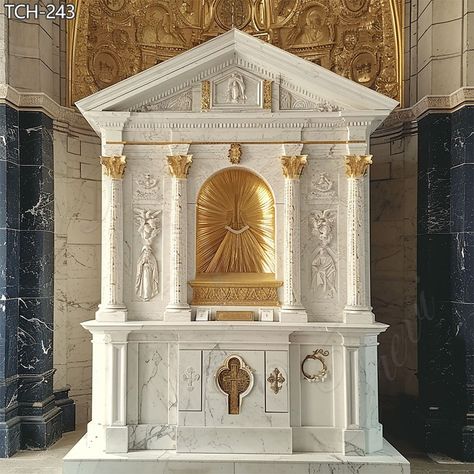 White Marble Church Catholic Tabernacle Designs for Sale Jesus Altar, Tabernacle Of Moses, Grotto Design, Catholic Design, Church Catholic, Marble Bathtub, Saint Statues, Catholic Altar, Church Altar