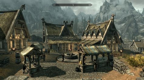 Skyrim Cities, Whiterun Skyrim, Skyrim Aesthetic, Medieval House, Fantasy Village, Building Inspiration, Elder Scrolls V Skyrim, Medieval Houses, Action Adventure Game