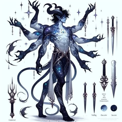 Alien King Concept Art, Celestial Character Design Male, Male Succubus Design, Demon Design Character Concept, Demon Markings, Tiefling Oc Male, Celestial Demon, Elemental Character Design, Male Monster Oc