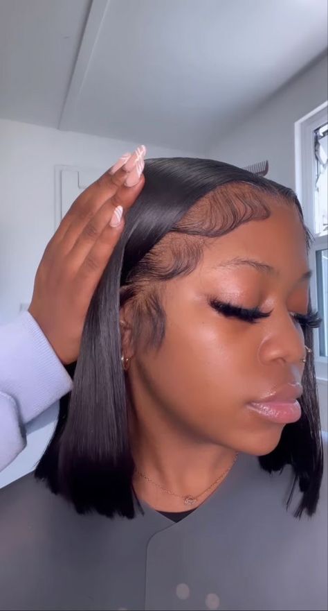 Frontal Bob Wig Middle Part, No Edges Wig Black Women, Bob Hairstyles For Black Women Wigs, Bob Frontal Hairstyles, Bob Wig Hairstyles For Black Women, 12 Inch Bob Wig, Bob Wig For Black Women, Shoulder Bob, Hair Dye Ideas