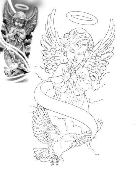 Baby Angel Tattoo For Men, Angel Rose Tattoo, Angle Tattoo, Baby Angel Tattoo, Arm Tattoos Drawing, In Loving Memory Tattoos, Stomach Tattoo, Sugar Skull Artwork, Heaven Tattoos