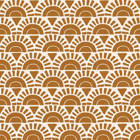 Boho Sunshine in Caramel Brown | Hawthorne Supply Co Boho Geometric Pattern, Bohemian Print Patterns, Boho Prints Pattern, Retro Fabric Prints, Retro Fabric Patterns, Retro Pattern Geometric, Boho Pattern Design, Sunshine Pattern, Boho Sunshine