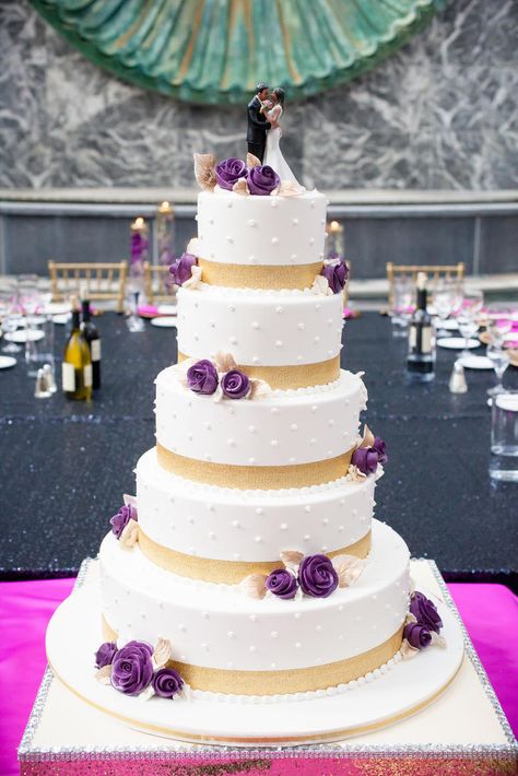 Gold Wedding Cakes, Purple Wedding Cake, Purple And Gold Wedding, Wedding Cake Fresh Flowers, Wedding Cakes Elegant, Purple Wedding Cakes, Wedding Cake Photos, Lace Wedding Cake, Floral Wedding Cakes