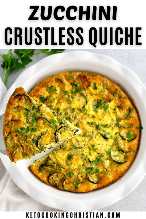 Crustless Zucchini Quiche This Crustless Zucchini Quiche is made with tender zucchini, perfectly caramelized onions and fresh herbs in a delicious cheese and fluffy egg filling. #ketoquiche #lowcarbquiche #crustlessquiche Zucchini Quiche Crustless, Crustless Zucchini Quiche, Keto Egg Recipe, Low Carb Quiche, Keto Vegetables, Zucchini Quiche, Keto Breakfasts, Keto Zucchini, Protein Packed Meals