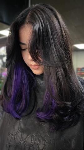 (3)violet peekaboo hair｜TikTok Search Violet Peekaboo Hair, Dark Brown Hair With Purple Underneath, Dark Purple Peekaboo Hair, Peekaboo Purple Hair, Peekaboo Hair Color Purple, Purple Underneath Hair, Purple Peekaboo Highlights, Purple Peekaboo Hair, Undercolor Hair