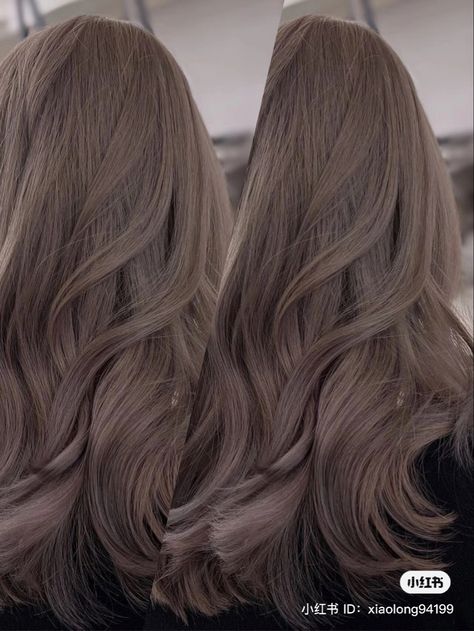 Ice Mocha Hair Color, Milk Tea Grey Brown Hair, Milk Tea Gray Hair, Milk Tea Gray Hair Color, Nescafe Hair Color, Ash Brown Hair Olive Skin, Mushroom Beige Hair, Milk Brown Balayage, Milk Tea Grey Hair