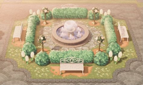 Fountain Ideas Animal Crossing, Animal Crossing Greenhouse Ideas, Animal Crossing Fountain Ideas, Animal Crossing Elegantcore, Animal Crossing Fountain, Animal Crossing Ideas Island, Animal Crossing Cottage Core, Animal Crossing New Horizon Ideas, Animal Crossing Garden