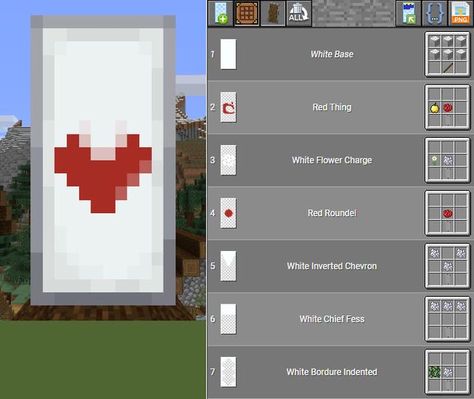 Minecraft Playing Cards Banner, Cute Mc Banners, Minecraft Flag Design Cute, Flag Ideas Minecraft, Minecraft Banner Patterns Loom, Heart Banner Minecraft, Mincraft Baners, Minecraft Flags Banners, Stendardi Minecraft